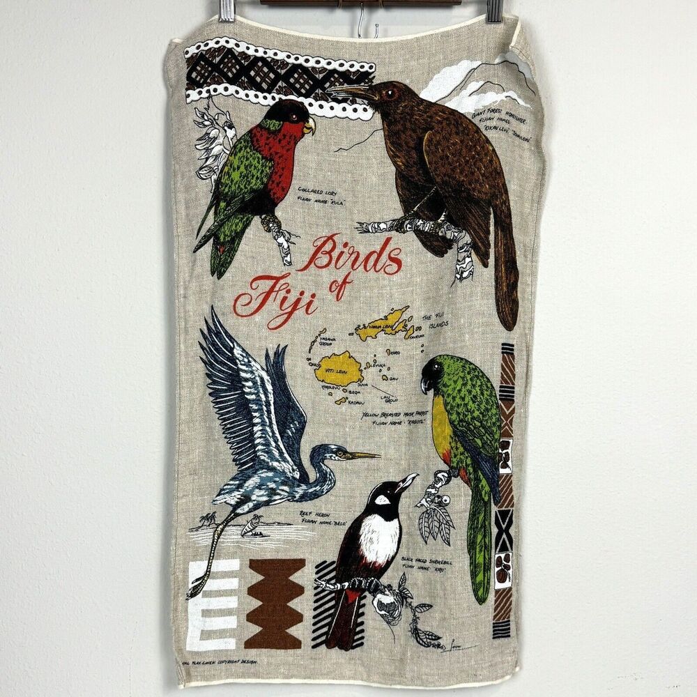Vintage Linen Birds Of Fiji Travel Souvenir Tea Towel